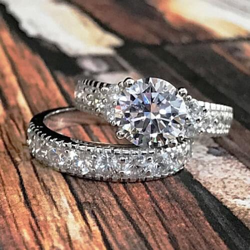 1Pair Wedding Full Zircon Rings Heart Sweet Jewelry Luxury High Quality Men Women Engaged Round 5 Size Romantic Gift for girlfri