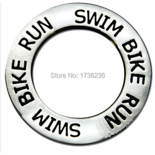 100Pcs Wholesale Lots Antique Silver Plated Alloy Swim Bike Run Triathlon Message Ring Charm