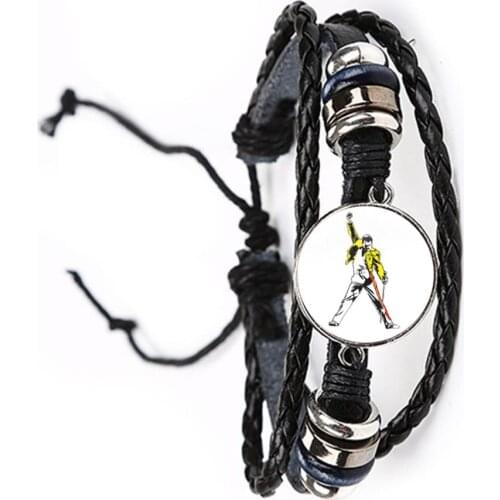 Retro Style 20mm Glass Cabochon Freddie Mercury Leather Bracelet Cute Jewelry Accessories For Men Women Adjustable Bangle Gift