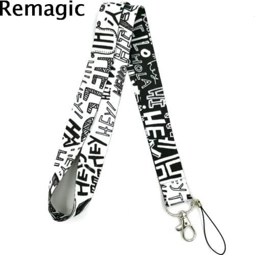 20pcs White Hello Hey Funny Letters Lanyard for Keys Phone Cool Neck Strap Lanyard Camera Whistle ID Badge Cute webbing ribbon