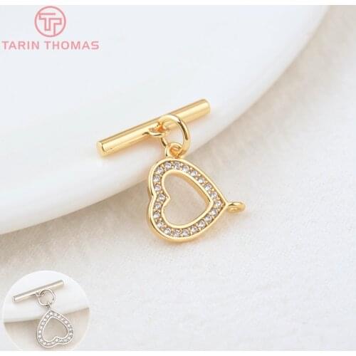 4 Sets O:8x8MM T:2x12MM 24K Gold Color Plated Brass Heart Bracelet O Toggle Clasps High Quality Diy Jewelry Accessories