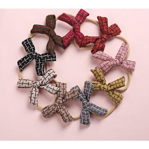 36pc/lot 2020 New 4" Plaid Bow Nylon Headband,Newborn Kids Cotton Hair Bows With Clips Hairpin Nylon Baby Headband Kids HeadWear