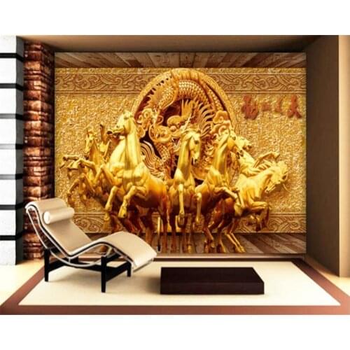 Beibehang 3d wallpaper Golden Riding Horse 3D Relief Photo Mural Wallpaper 3D Living Room TV Wall Wall Decorative Wallpaper
