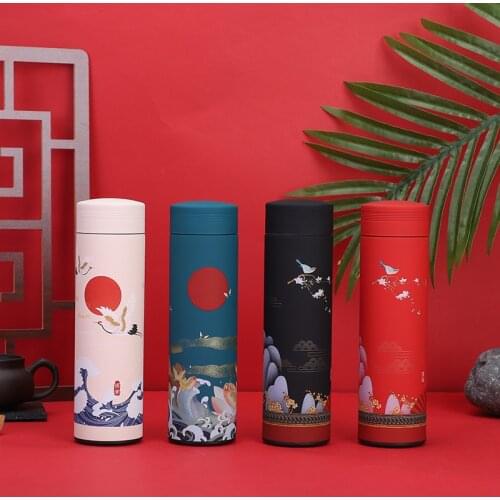 500ml Nostalgic Retro Wind Crane Thermo Mug Chinese Style Portable Leak-proof Thermal Bottle 304 Stainless Steel Coffee Mug