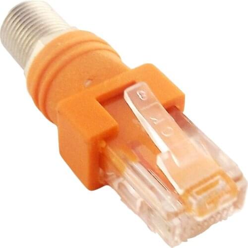 5x F Type RF Female Jack to RJ45 Male Plug Coaxial Barrel Coupler Adapter Connector Monitor Nickel Plated Straight