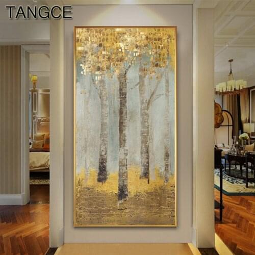 Abstract Golden Tree Forest Painting Canvas Art Poster Print Fashion Golden Wall Picture for Living Room Aisle Cuadro Decoracion