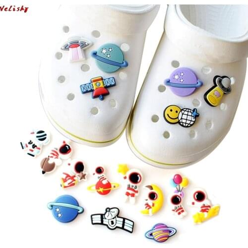 10pcs Alien Shoe Charms Accessories Cartoon Astronaut/Pluto Garden Shoe Decoration Fit Jibz Kids X-mas Gifts