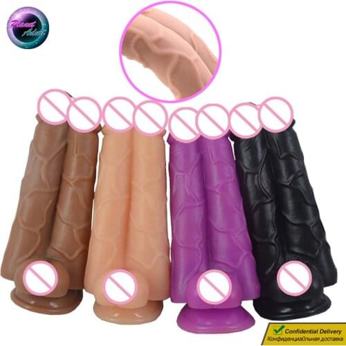 Large PVC Siamese Penis Dildo Masturbator Anal Plug Female Pussy Vagina Anus Expander Trainer Sex Toys for Women Lesbian Gay Men