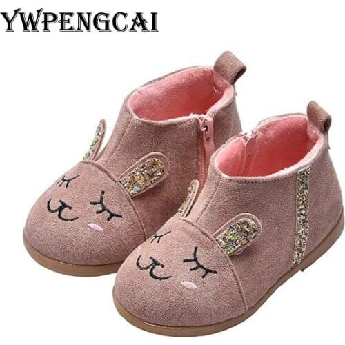 2020 Autumn Winter Baby Girl Boots Soft Short Fur Toddler Girl Boots Flock PU Leather Snow Boots 1-6 Years Girls Boots