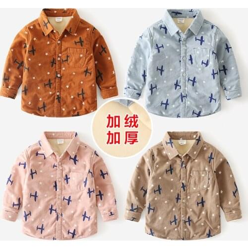 Childrens Shirt Winter Plus Velvet Thick Cotton Baby Casual Scorpion Korean New Childrens Clothing Boy Long-sleeved Shirt 2-7Y