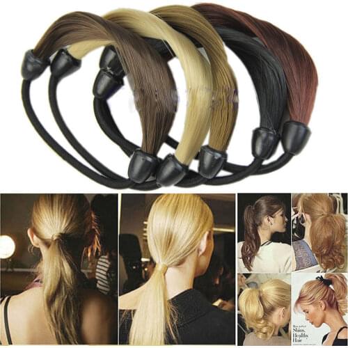 Girls Black,brown Synthetic Hair Ponytail Holders Plaits Headwear Stretch Rubber Band Braid Hair Ring Rope For Women