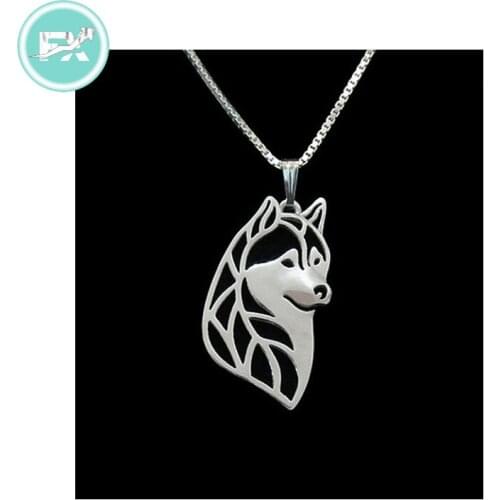 G.SKY (Buy One Get One More for Free) Siberian Husky Head Necklace Dog Pendant Jewelry Golden Colors Plated