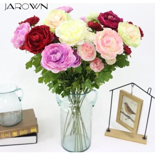 JAROWN Artificial Silk 3 Head Peony Flowers Simulation Herbaceous Peony Flower Branch For Wedding Party Decorative Home Decor