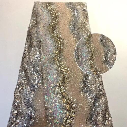 Exquisite colorful wave pattern sequin embroidery African lace fabric fashion dress design fabric