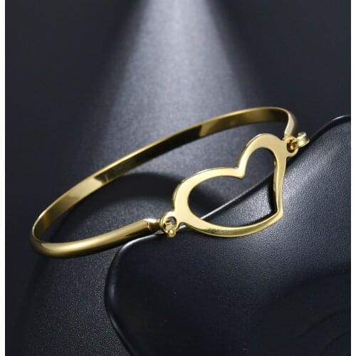 Beautiful Lovers Bracelet Woman Bangle For Couple Big Hollow Heart Stainless Steel Bangles and Bracelets Woman Jewelry Gifts