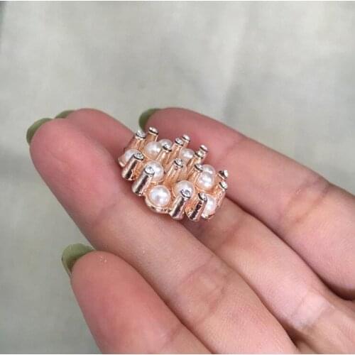 5 Pieces/lot 22mm Rose Gold DIY Round Metal Rhinestone Button With Pearls for Wedding Embellishment Headband