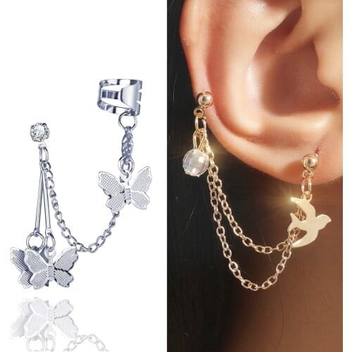 LATS 2021 Fashion Butterfly Clip Earrings Ear Hook Vintage Simple Swallow Ear Clips Double Pierced Earring Women Girls Jewelry