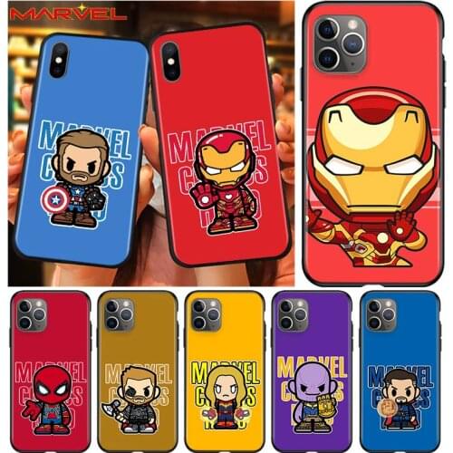 Cute marvel hero cartoon for Apple iPhone 12 Pro Max Mini 11 Pro XS Max X XR 6S 6 7 8 Plus 5S SE2020 Soft Black Phone Case