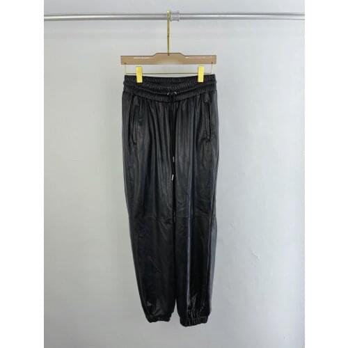 Fashion 2021 new women loose lace elastic waist fiber leather pants 0323