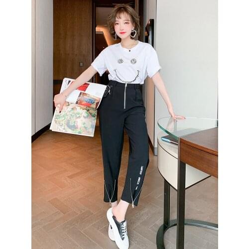 Fashionable zipper personalized waist bag decoration high waist versatile casual pants womens wear 2021 Spring new