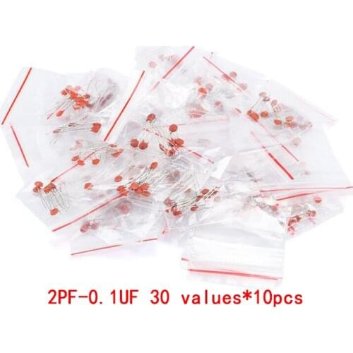 300pcs/lot Ceramic capacitor set pack 2PF-0.1UF 30 values*10pcs Electronic Components Package capacitor Assorted Kit samples Diy