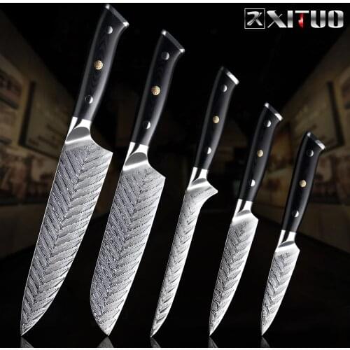 XITUO Damascus Chef Knife Set VG10 Kitchen Knife Meat Knife Deboning Santoku Practical Paring Knife G10 Handle with Kinfe Conver