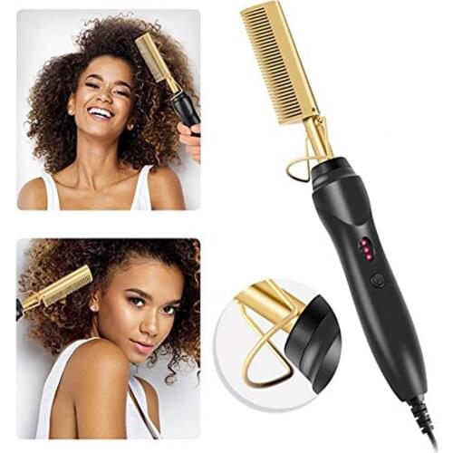 2 In 1 Heating Combs Hot Comb Hair Comb Straightener Wet Dry Hair Curler Electric Hot Flat Iron Hair Curler Comb Titanium Alloy