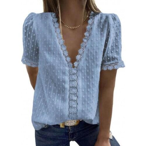 New Stylish Office Short Sleeve Blouse Skin-friendly Easy to Wear Colorful All-matched Lace Tops for Home Streetwear Tops