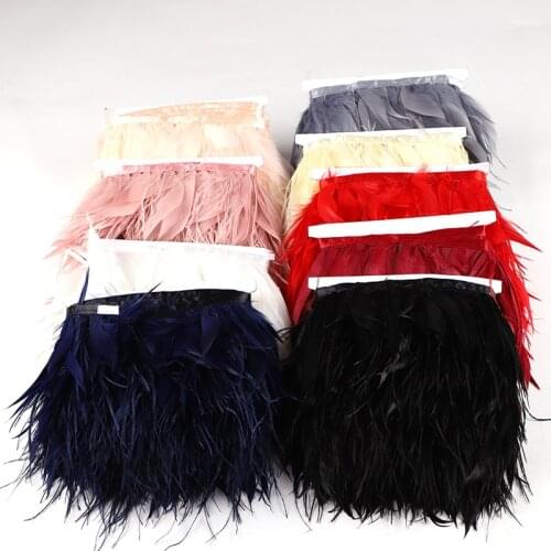 Wholesale New 50CM White Natural Goose Feather Ostrich Feather Ribbon Mix Ribbon Feathers Trim Fringe Clothing Sewing Decoration