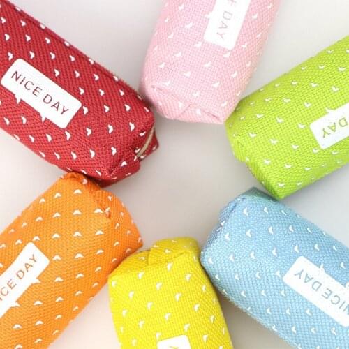1Pc Cute Candy Color Long Pencil Case Dot Canvas Pen Eraser Bag Student Stationery Pouch For Girls Gift Office School Supplies