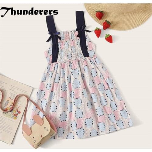 Thunderers Summer Printed Girl Dress Backless Geometric Kids Party Dresses Toddler Baby Casual Dress Cute Children Clothes