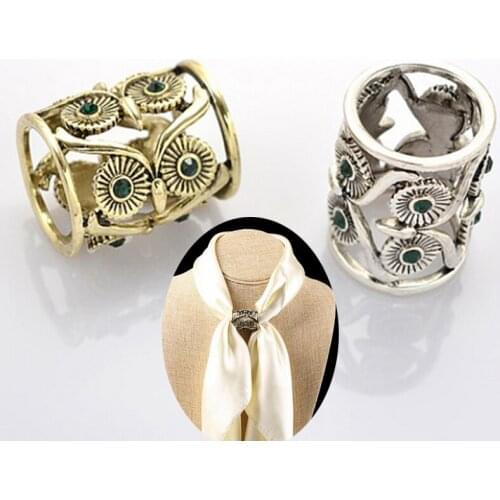 Unisxe Retro Hollow OWL Crystal Buckle Scarf Holder Wedding Belt Brooches Clips Pins Bronze New Fashion Jewelry