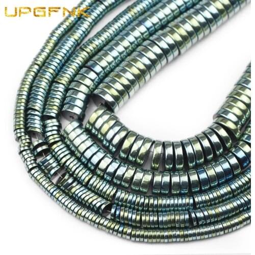 UPGFNK Natural Stone Green Hematite Spacers Flat Round Coin Loose Beads For Jewelry Making Diy Bracelets Accessories 3/4/6/8mm