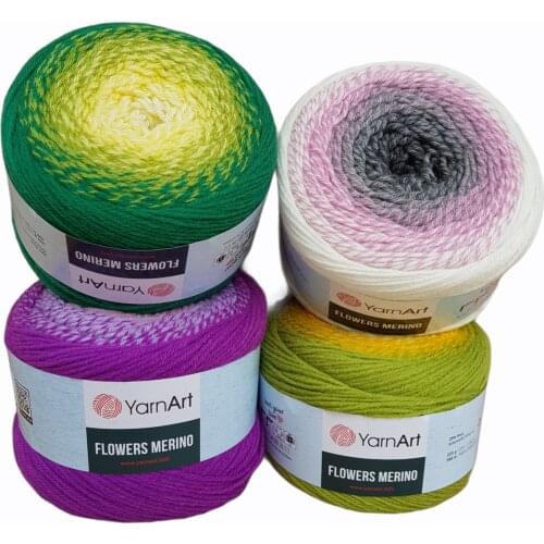 Yarnart Flowers Merino Yarn 225gr 590mt Cake Gradient Rainbow Hand Knitting Crochet Thread %25 Wool %75 Acrylic Blends Bulky