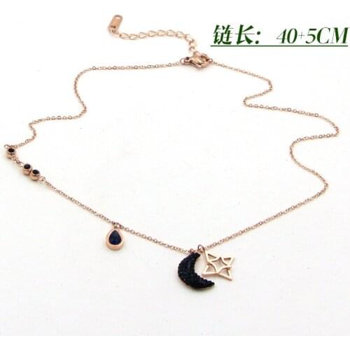 Fashion Stainless Steel Love Blue Water Drop Crystal Crystal Moon Star Pendant Necklace Rose Color Women Wedding Gift