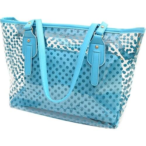 2020 Dot Summer Beach Bag Fashion Transparent Bag PVC Material Shoulder Bag Plastic Women Bag Large Shopping Tote Handbags