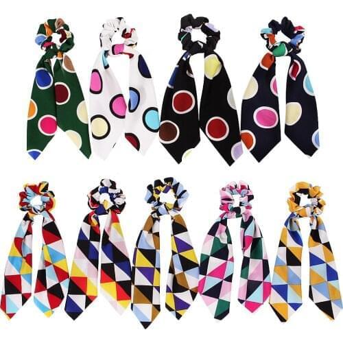 Women Girl Elastic Hairbands Scrunchie Streamer Accessories Scrunchies Geometry Bubble Ring Ribbon Hair Ties 20pcs F416B