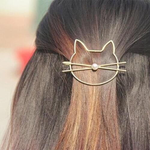 Shuangshuo Cute Beauty Crystal Cat Pearl Gold Headwear Hairpin Hair Clip Hair Jewelry Cat Head Tiara Bridal Hair Accessories