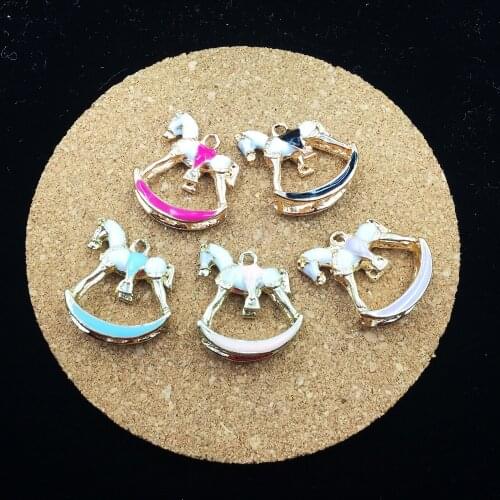 10PCS 3D Animal Horse Toy Enamel Alloy Necklace Pendants Bracelet Keychain Jewelry Oil Drop Gold Tone Charm Pendant