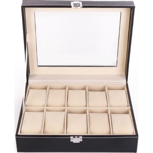 10 Grids Watch Box PU Leather Watches Display Case Jewelry Organizer with Lock Dropshipping