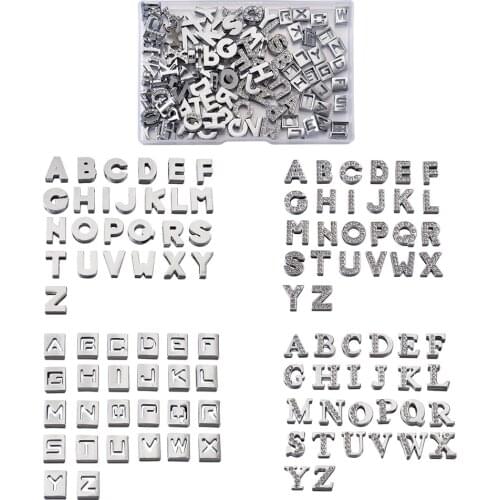 104Pcs A-Z Letters Rhinestone Slide Charms Eco-Friendly Zinc Alloy Alphabet Beads Charm for DIY Bracelet Necklace Jewelry Making