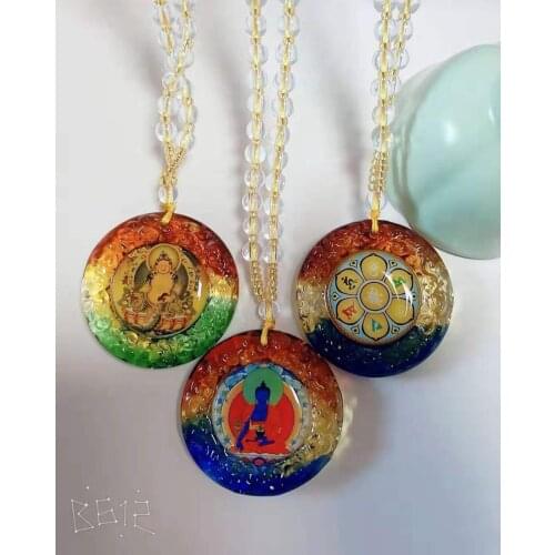 3PCS GIFT Pocket travel efficacious the Buddha Jambhala fortune god talisman Om mani padme hum Mantra Crystal Pendant Amulet