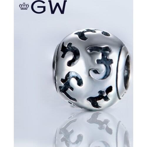 925 Sterling Silver Charms Tibetan Buddhism Hollow The Six Syllable Mantra Magic Power Bracelet Beads Bring You Good Luck