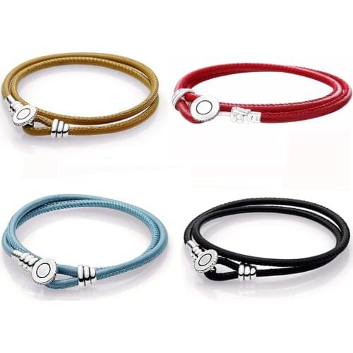 Ajax 925 Sterling Silver Design Leather Wrap Bracelet Ladies Fit Fine Jewelry Parts For Girls Pan Set