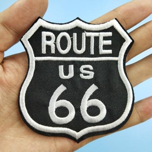Route 66 (Size:8.3x7.7cm) America Long Road Symbol Patch Embroidery Vintage Iron on Patch for Jacket Backpack Cap