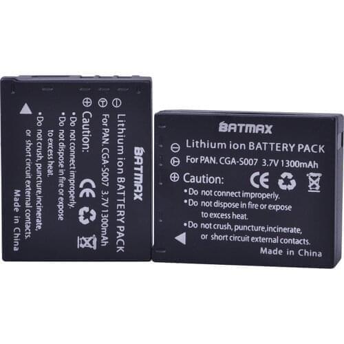 Batmax 2 Pc 1300mAh CGA-S007 S007E S007 S007A Camera Battery for Panasonic DMC TZ1 TZ2 TZ3 TZ4 TZ5 TZ50 TZ11 TZ15 Bateria