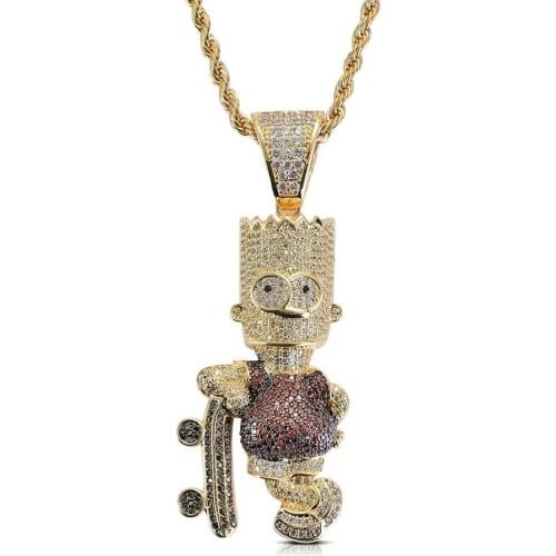 Shiny Skateboard Cartoon Pendant Necklace Iced Out Cubic Zircon Mens Hip Hop Jewelry Gifts