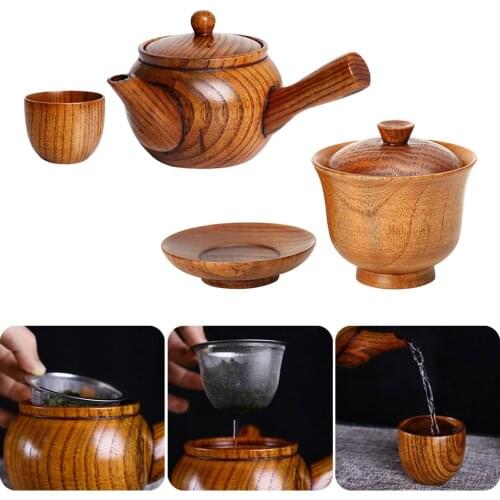 Tea Pot/Tea Cup Set Wood Traditional Style Kung Fu Tea Set With Lid And Filter Home Leisure Kitchen Practical Tableware Kit