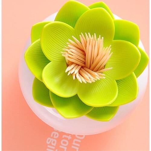Blooming Lotus Shaped Toothpick Holder Cotton Swab Storage Box Toothpick Dispenser With Cover Creative Home Desktop Decoration