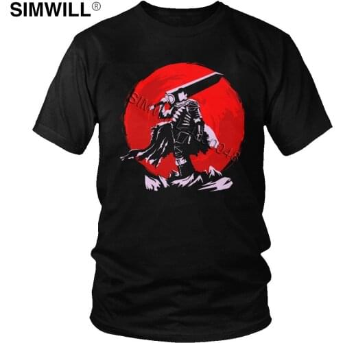 Berserk Guts Sun T Shirts Mens Awesome Short Sleeves Cotton Tee Japan Anime Manga Swordsman Hero T-Shirt Regular Fit Brand Tops